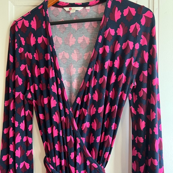 Boden Midi Floral Wrap Dress Long Sleeve Navy Maroon Pink Size 10L - Picture 2 of 9
